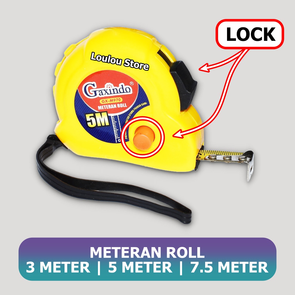 Meteran 3 Meter 5 Meter 7.5 Meter 3m 5m 7.5m 3 m 5 m 7.5 m Meteran Gulung Roll Rol Lock Jepit