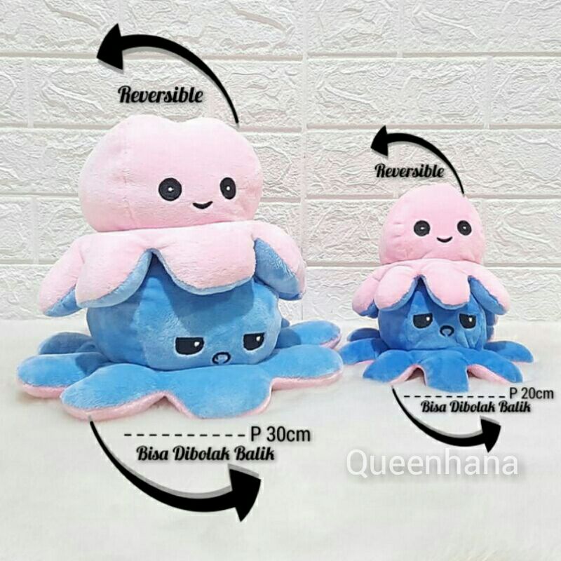 Boneka Octopus Reversible/Gurita Bisa Bolak Balik 20cm Dan 30cm