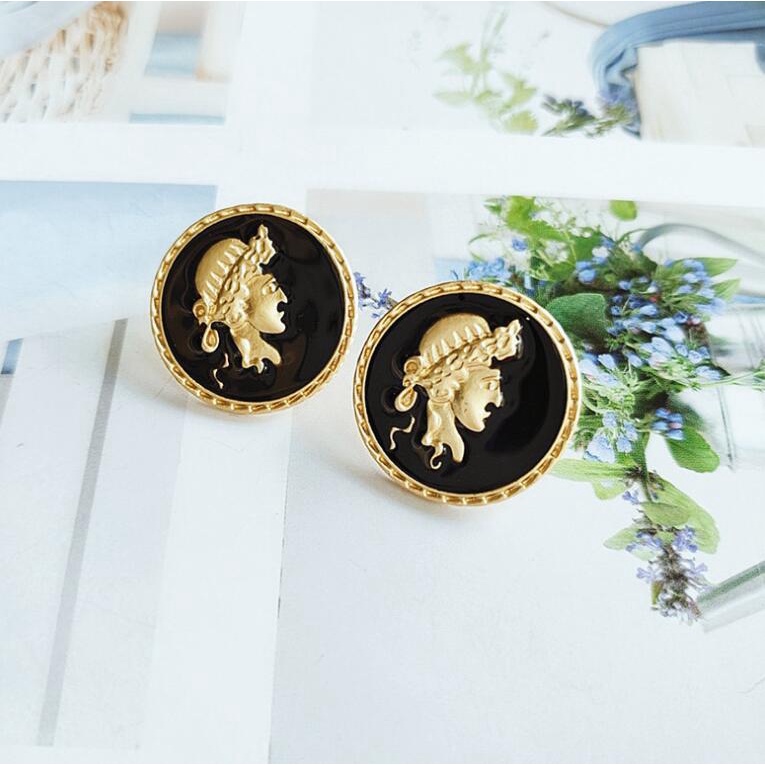 925 perak stud anting-anting wanita elegan desain aksesoris potret anting-anting koin anting-anting