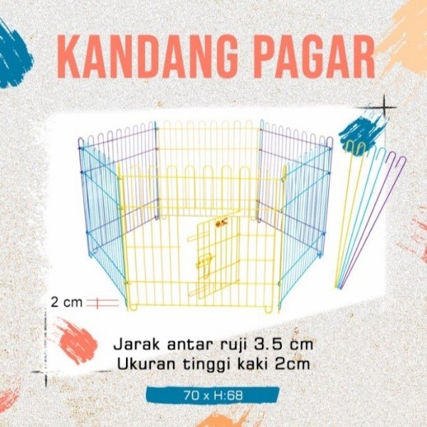 Kandang Pagar 6 Sisi Warna Warni Pintu Anjing Kucing Kelinci Kura Kura