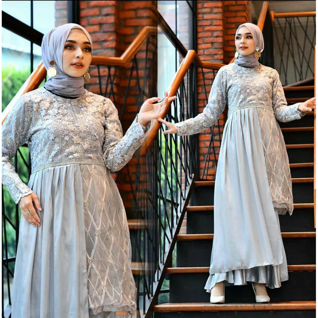 PROMO LONG DRES TULLE COMBI / LONG DRESS TULLE MUTIARA BORDIR / GAMIS PESTA