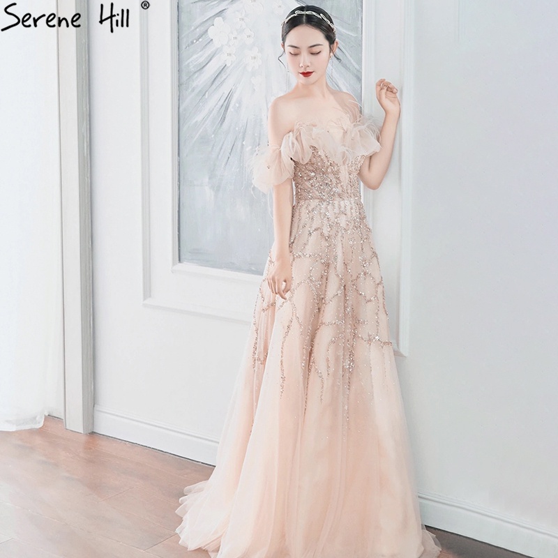 [Custom dress]SOLANI 2022 baru satu bahu bulu mimpi roti panggang gaun malam pengantin cahaya mewah niche high-end