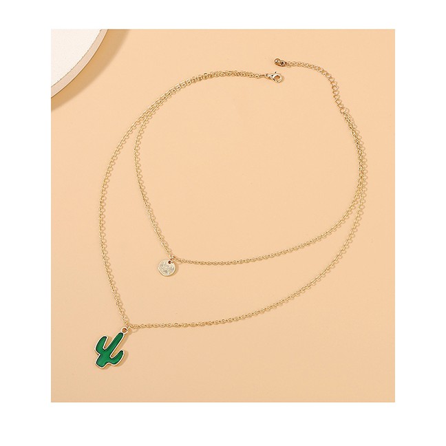 LRC Kalung Fashion Drop Of Oil Cactus Alloy Double Y6444X