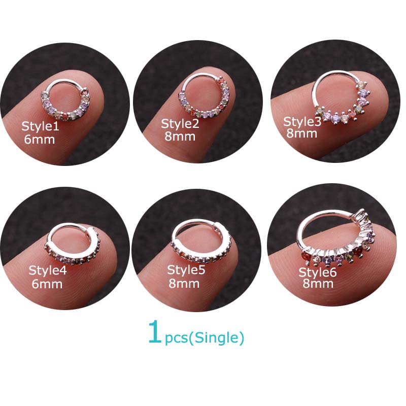 1piece Multicolor Zircon Copper Rook Piercing Mini Hoop Tragus Earrings