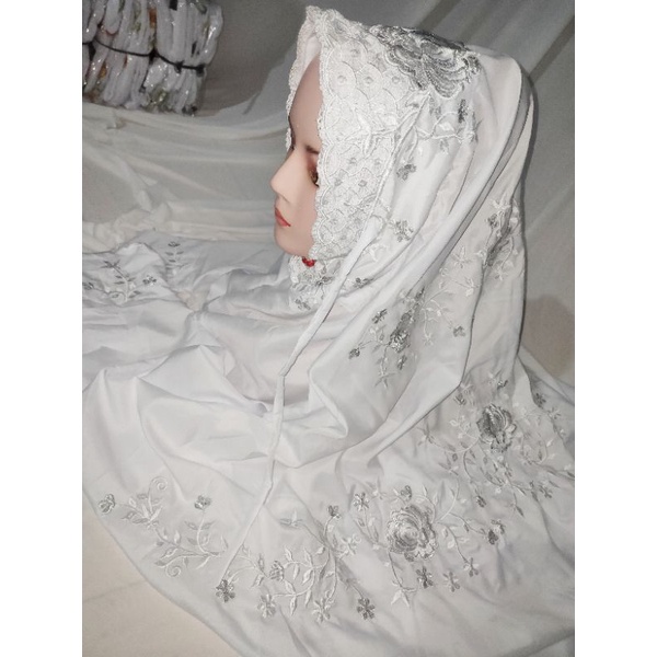Mukena Terusan Dewasa Premium Bordir Bunga | Bahan Katun Polino Mikro Silk Halus | Rukoh Santri / Te