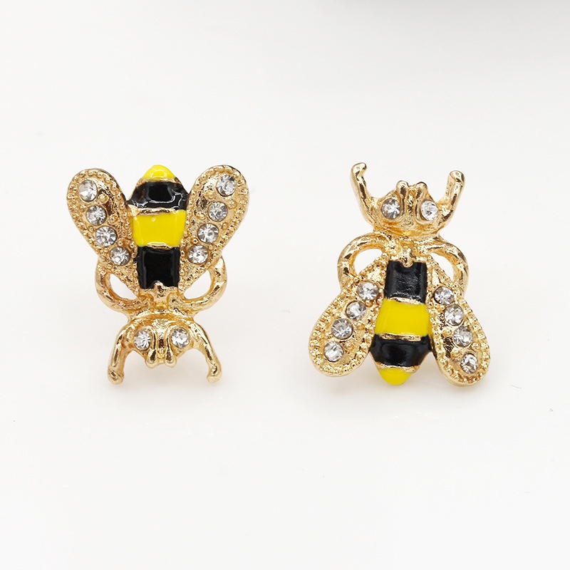 Korean version of ear jewelry fashion sweet temperament colorful glaze dripping oil diamond bee earrings rhinestone earrings