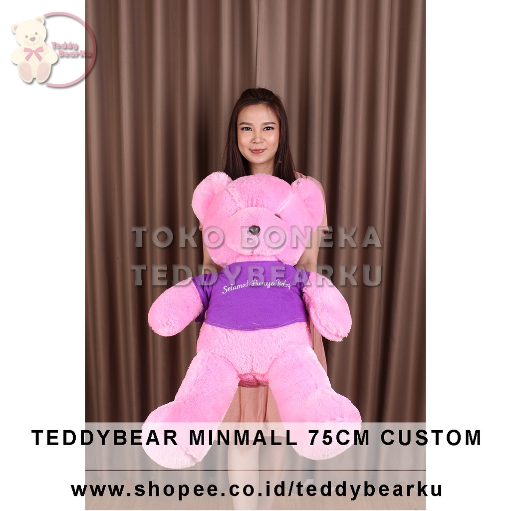 Teddy Bear Pink Baju Ungu + Tulisan Custom Boneka Beruang Mini Mall 75CM XL