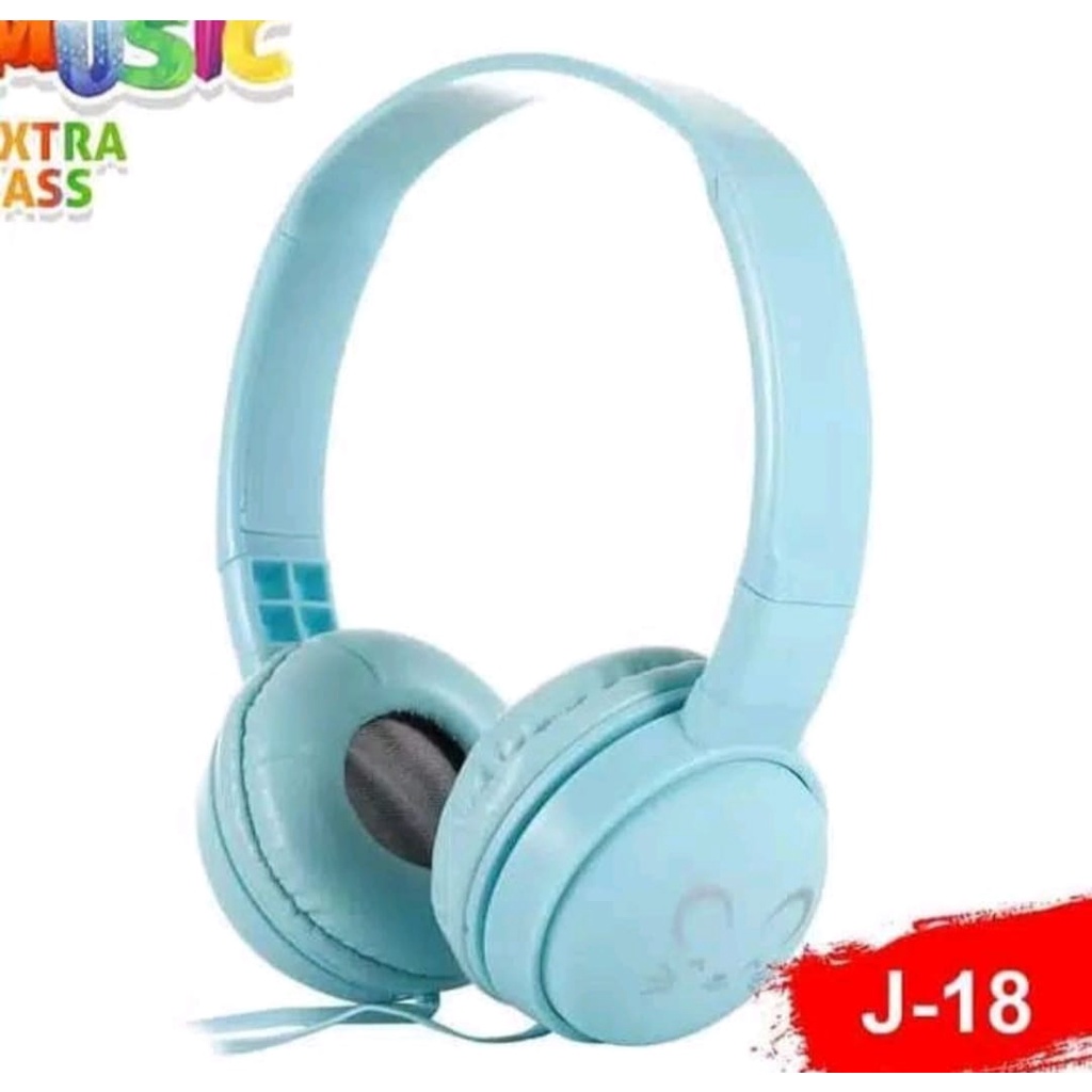 Headset-Headphone-Earphone Macaron J18 Stereo Extra Bass-Full Bass-Headset Gaming-Headset Trendy Motif Lucu j18 Macaron