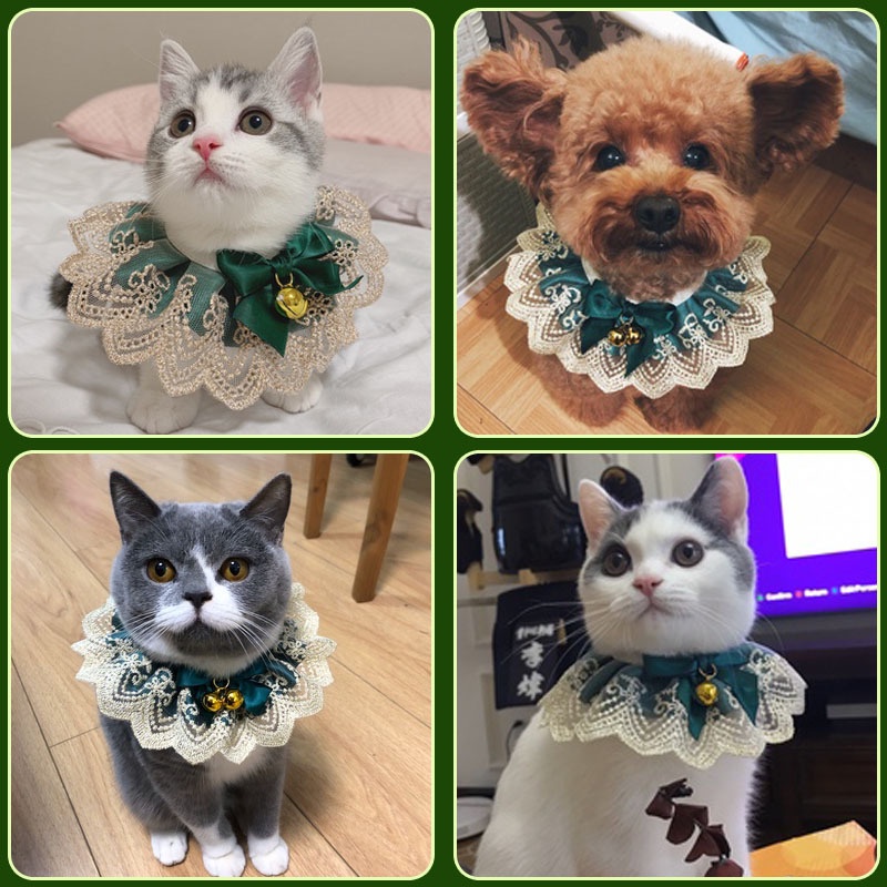 Kalung Collar Anjing / Kucing Peliharaan Bahan Lace Motif Bunga Dapat Dipakai Ulang