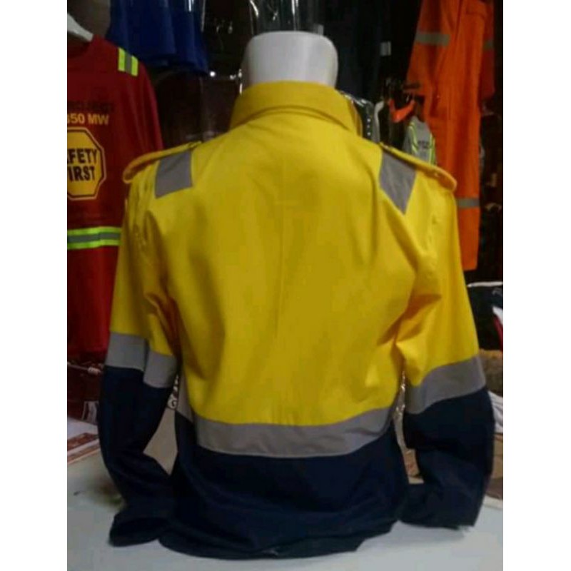 SERAGAM SAFETY PREMIUM KUNING DONGKER FREE LOGO K3 BENDERA KANCING