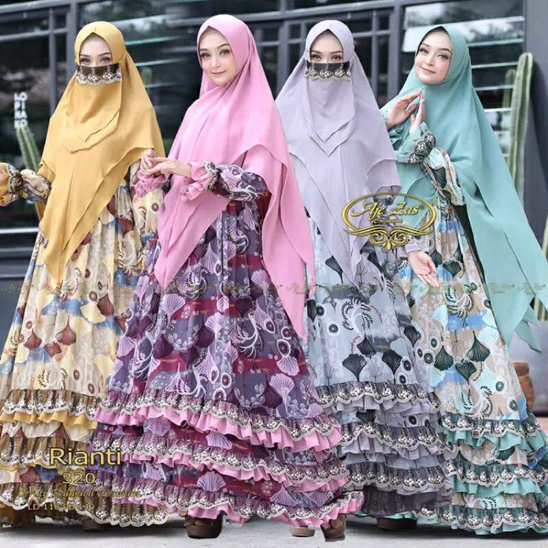 Baju Gamis Rianti Syari set hijab khimar plus cadar bahan Ceruty Babydoll premium busui friendly ori