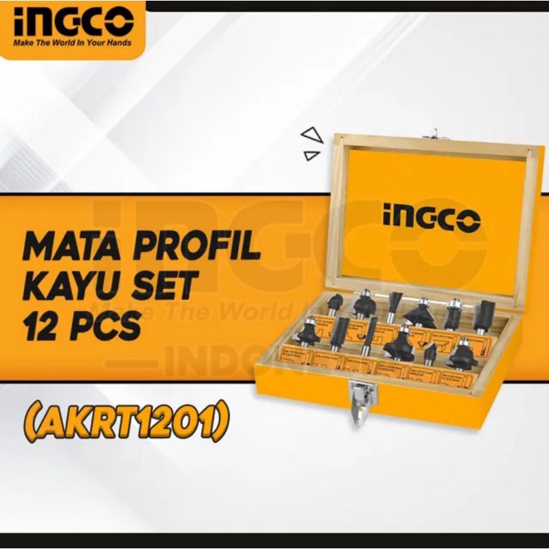 MATA PROFIL KAYU MATA ROUTER TRIMMER SET 12 PCS INGCO