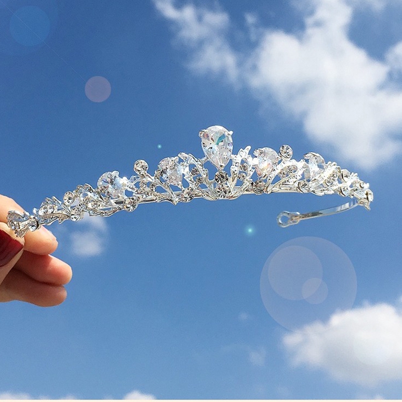 Luxury Leaf Design Zircon Tiara Headband Princess Crown