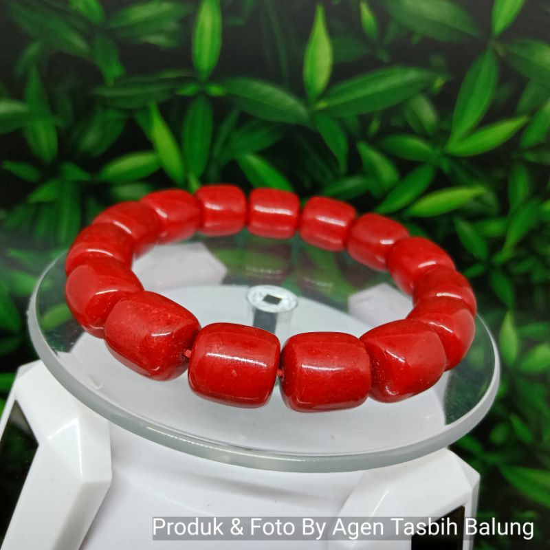 Gelang Batu Marjan Coral Merah Super Size 11mm