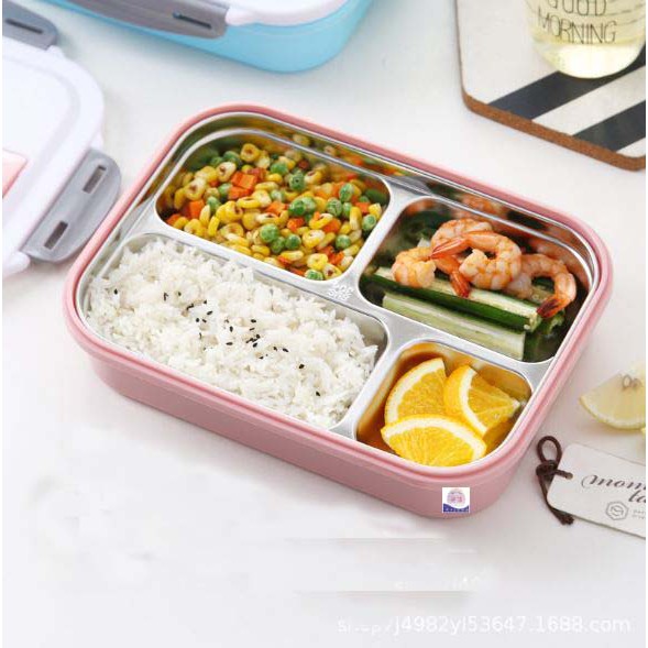 Lunch Box 4 Sekat - Kotak Bekal Makan set free sendok dan garpu