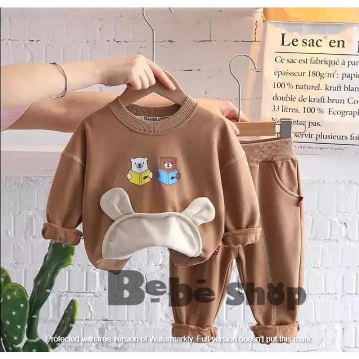 Setelan baju bear  bahan flis usia usia 1 sampai 6 tahun