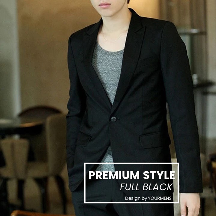 FREE ONGKIR BLAZER FORMAL COWOK SLIMFIT PREMIUM BLACK ORIGINAL NIKAYU TERBARU MODEL KANCING 1