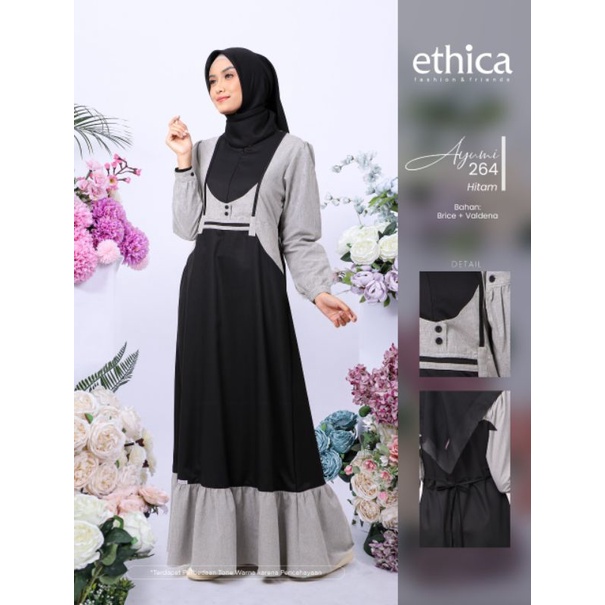 Gamis Premium Ayumi 264 Hitam by Seply|Gamis Polos Kombinasi dua Warna|Gamis Sime|Gamis Casual|Gamis