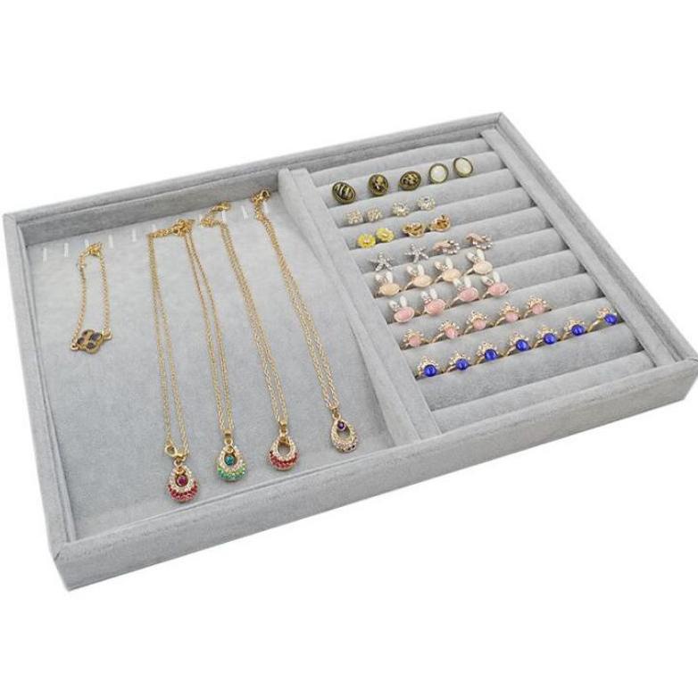 Baki Display Penyimpanan Perhiasan Anting Kalung Gelang Cincin Tutup Mika Bahan Velvet Bludru