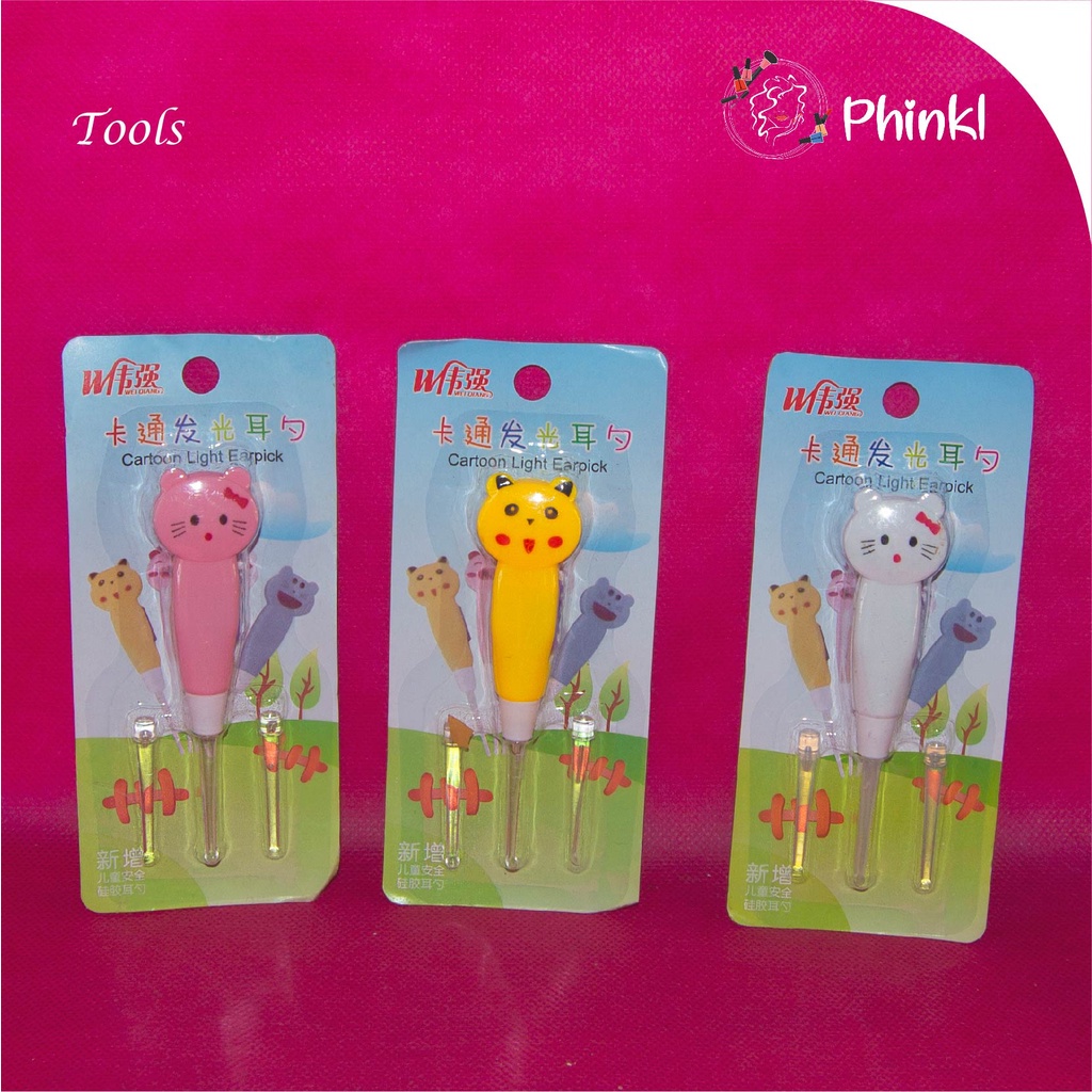 `ღ´ PHINKL `ღ´ Earpick Karakter LED boneka lucu korek kuping pembersih telinga dengan senter lampu