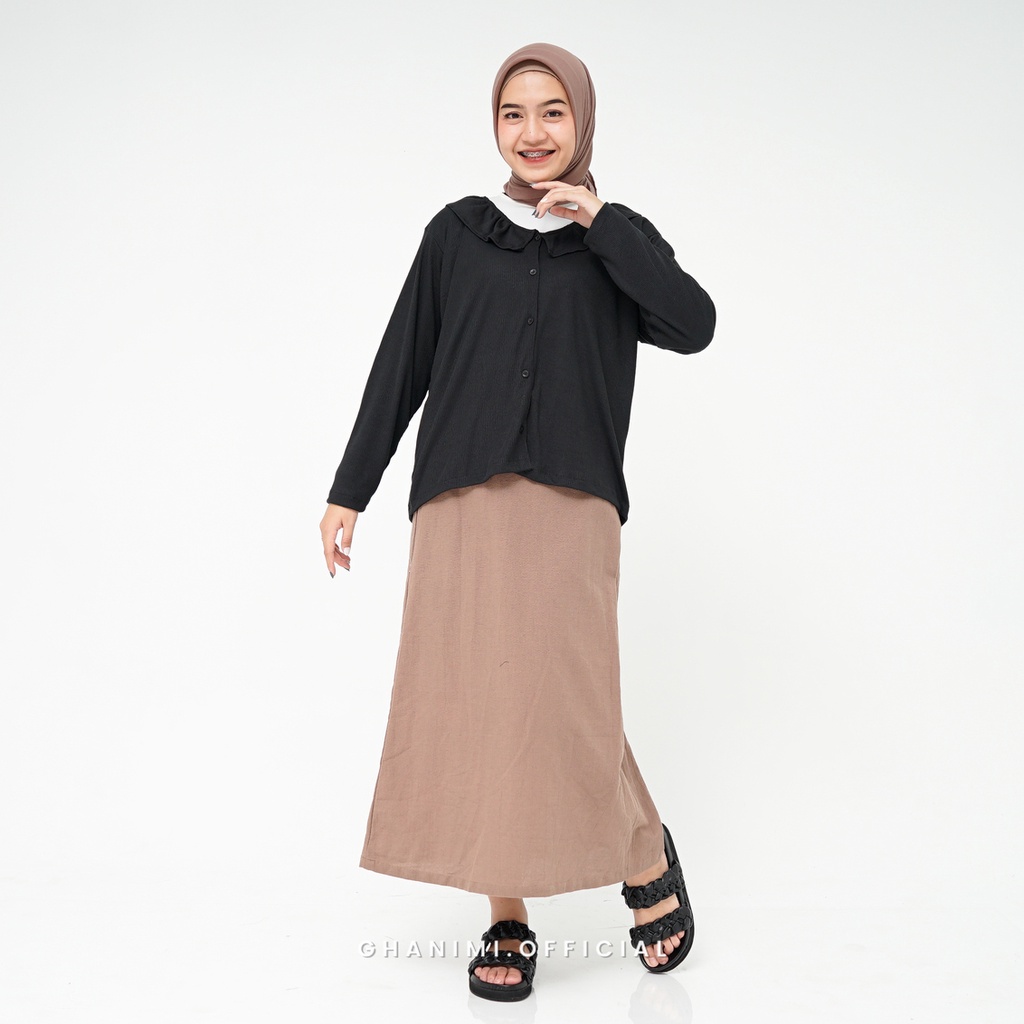 Ghanimi - Syira Cardigan / Outer Rajut Polos kerah ruffle / outer rib knit tebal kekinian / outer korean style / cardigan aesthetic