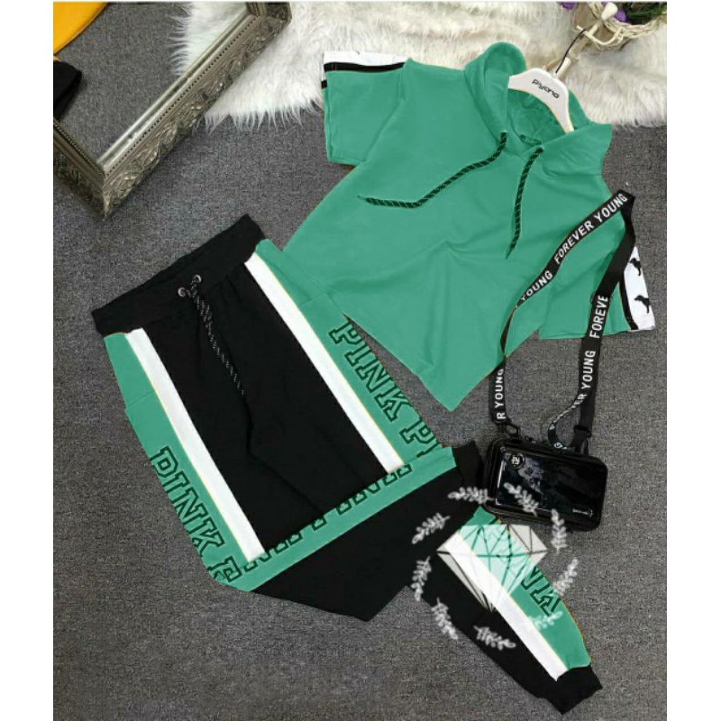 SET CELANA CROP XENA, BABYTERRY, SETELAN, HODIE