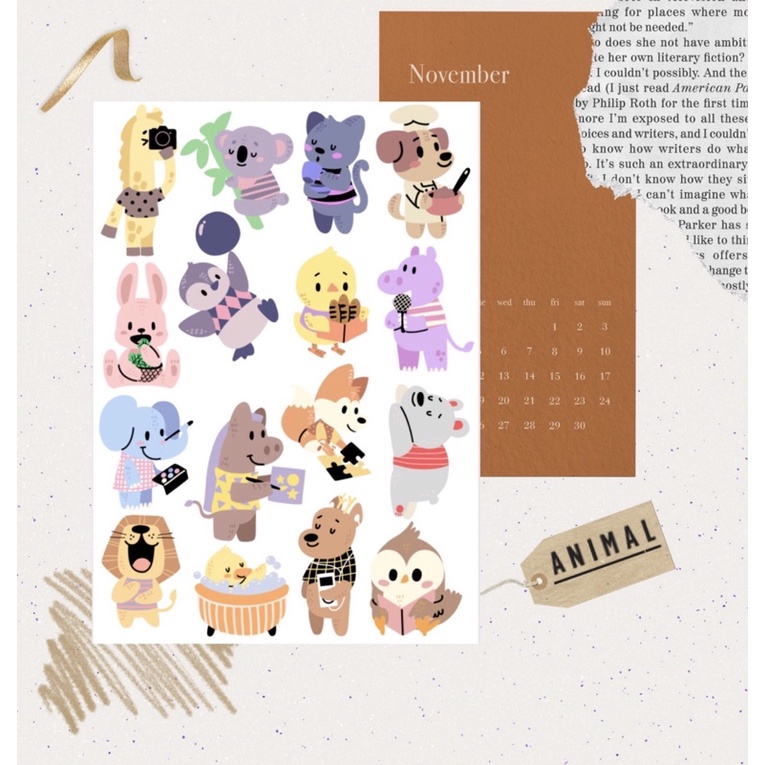 

Stiker Aesthetic Laptop + Jurnal + Note book | Cutie Animal/ 16pcs