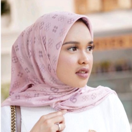 BESTSELLER Hijab Segiempat Voal Motif Printing Lasercut Kerudung Motif Square Grosir Jilbab Murah NN hijab-Mono Dusty