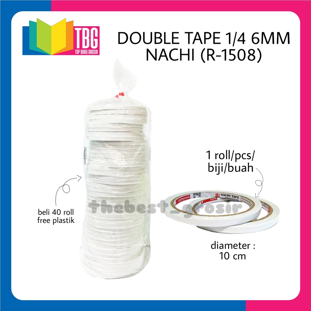 

1 ROLL DOUBLE TAPE 1/4 6MM NACHI / 1 ROLL SELOTIP BOLAK-BALIK / ISOLASI 2 SISI NACHI (R-1508)