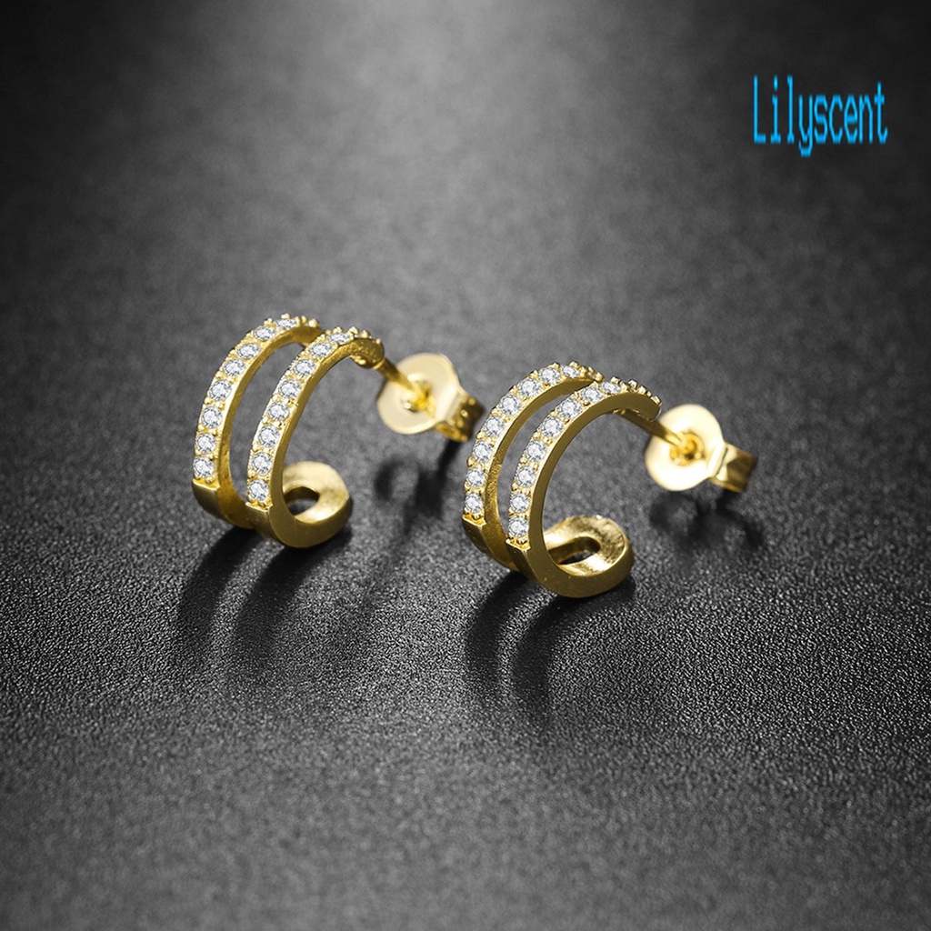 Ls 2Pcs / Set Anting Tusuk Aksen Berlian Imitasi Untuk Perhiasan Wanita