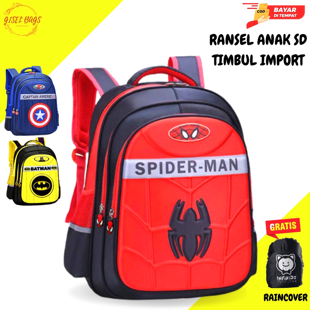 GB Tas sekolah anak laki laki SD karakter super hero tas anak laki laki gambar timbul ransel anak import bahan tebel