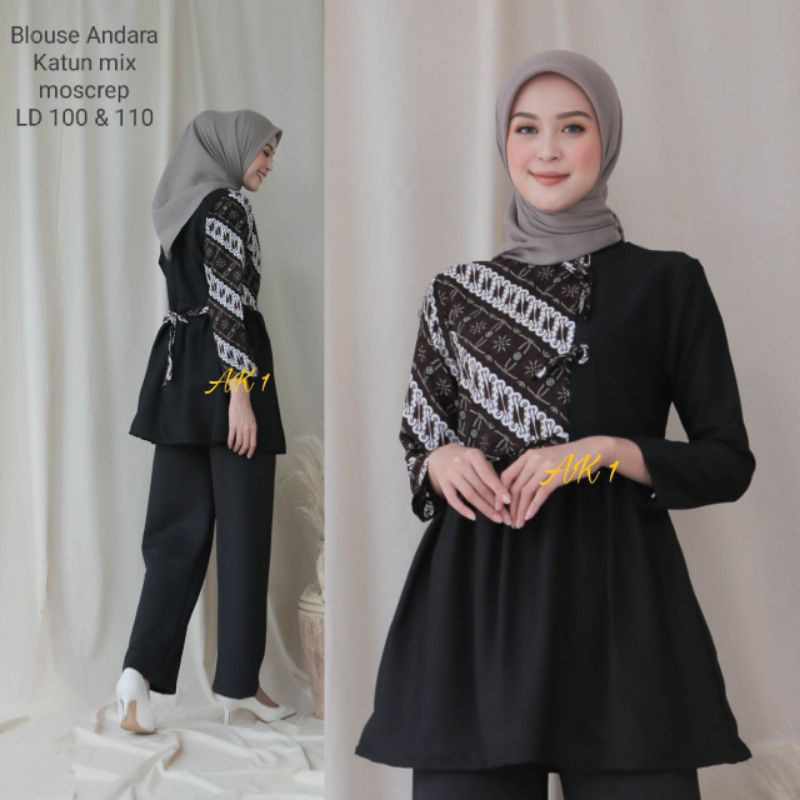 tey-17 Batik wanita ASJ SA HRB026 Kenongo Kemeja Tosca Pendek-Seno Ireng AHW