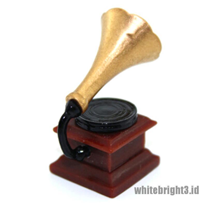 (white3) Miniatur phonograph retro Skala 1: 12 Untuk Dekorasi Rumah Boneka diy