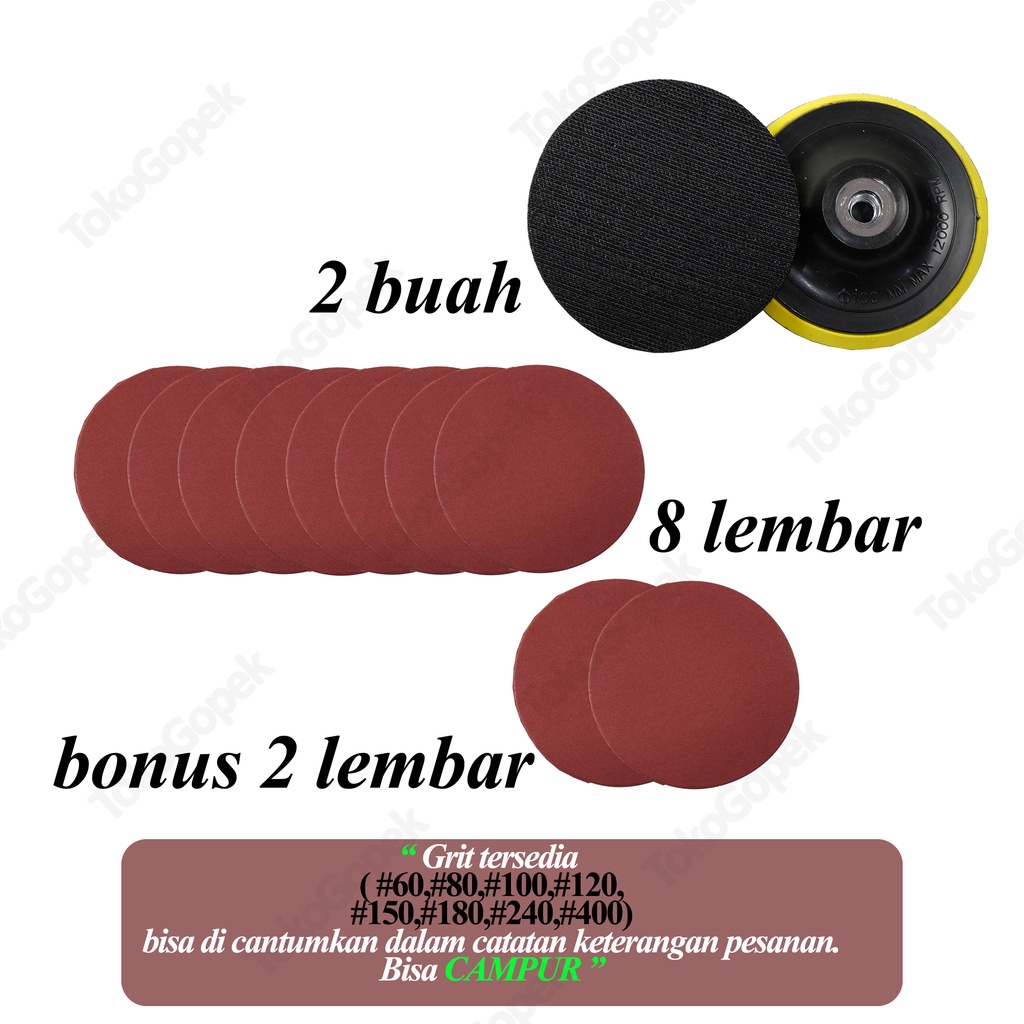 PAKET AMPLAS VELCRO - 2PCS TATAKAN 4&quot; + 10PCS AMPLAS TEMPEL