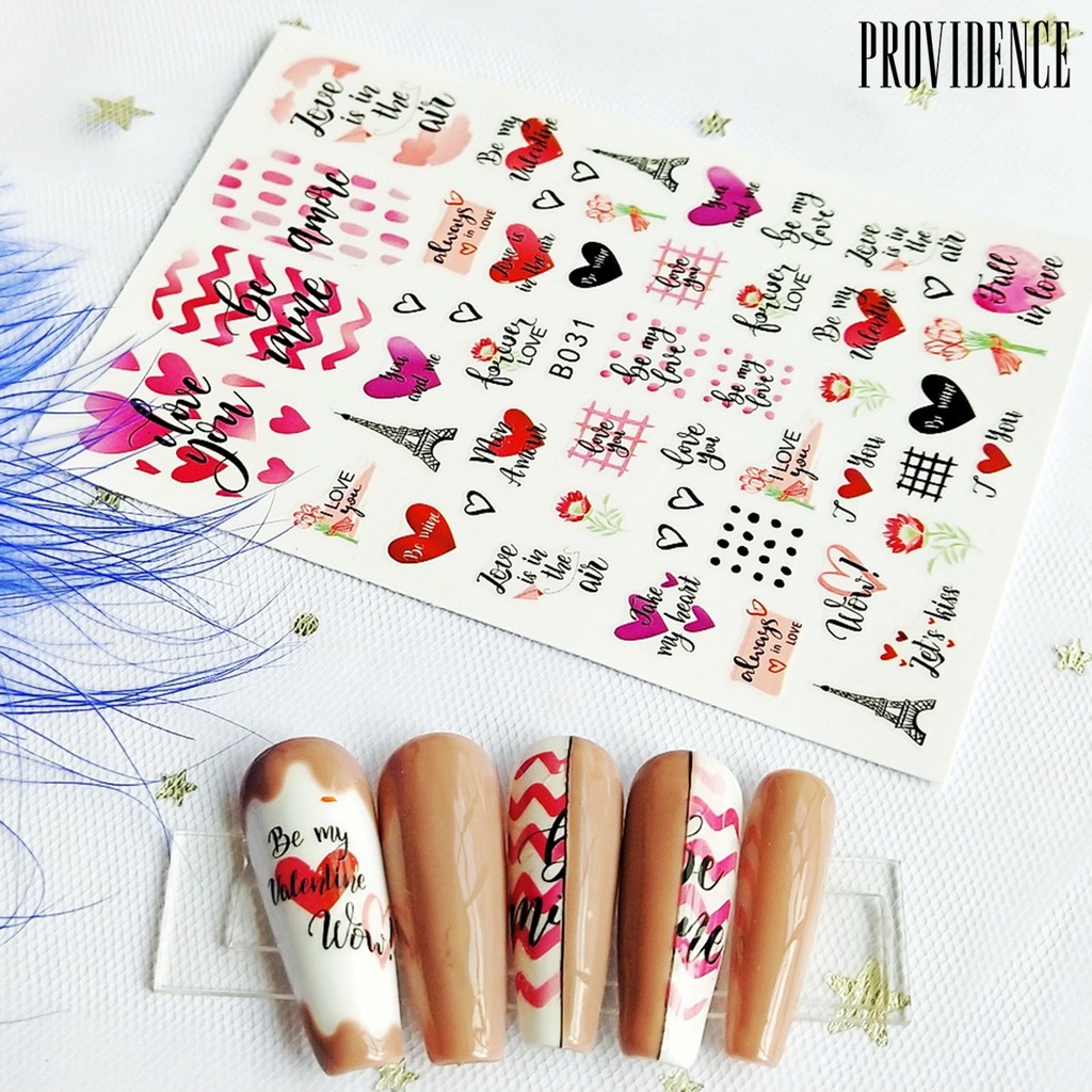 12pcs / Set Stiker Kuku Desain Saturation Valentine Tidak Pudar Dengan Perekat Untuk Manicure