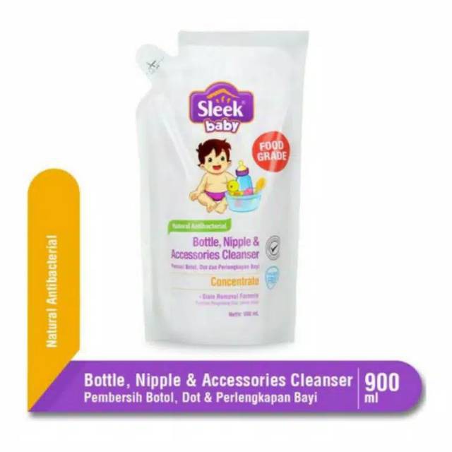 SLEEK BABY BOTTLE NIPPLE &amp; ACCESSORIES CLEANSER REFILL 900ML