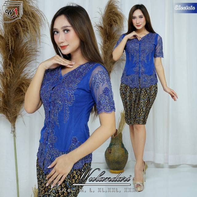 Set kebaya payet tille lengan pendek wulandari 1
