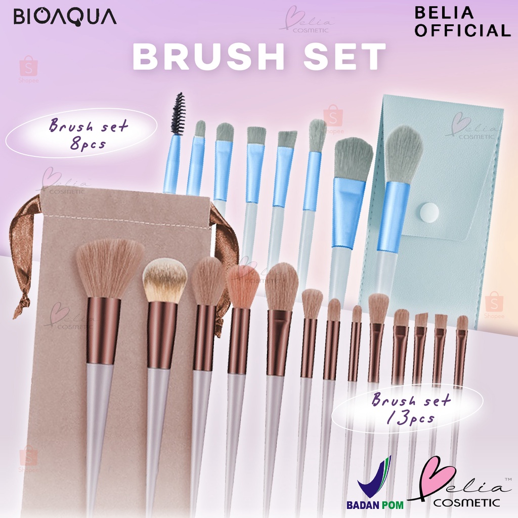 ❤ BELIA ❤ BIOAQUA kuas make up Kuas Set 8pcs | 13pcs Kuas Kosmetic Brush foundation | brush eyeshadow | eyebrow brush | blush brush | lip brush | BPOM