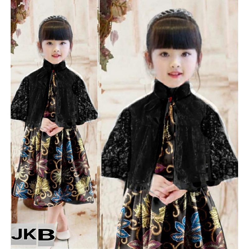 Set 2in1 dress cape batik Queensha Dress anak perempuan baju batik anak cewek baju pesta anak