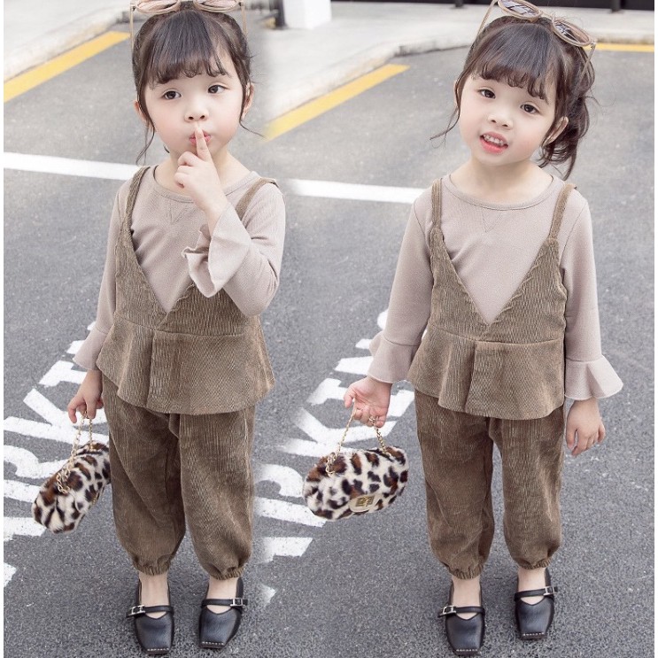 IMPORT Setelan Set 3pcs Baju + Celana + Rompi Anak Bayi Perempuan Vintage