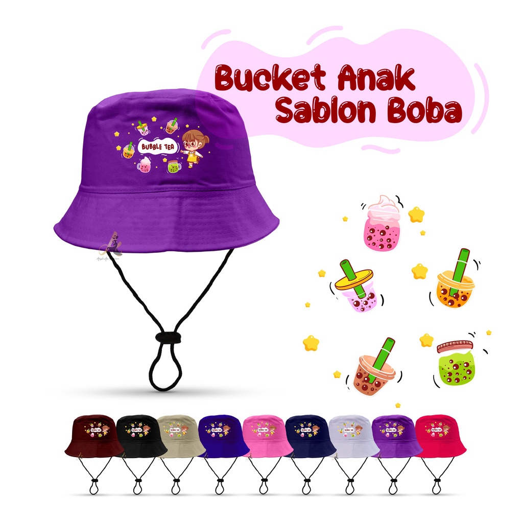 Topi Bucket Hat anak sablon BOBA/Bucket Sablon BOBA