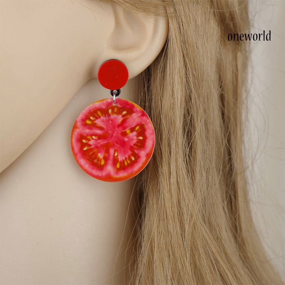 OW@ Korean Style Fruit Earrings Women Tomato Lemon Kiwi Acrylic Date Travel Jewelry