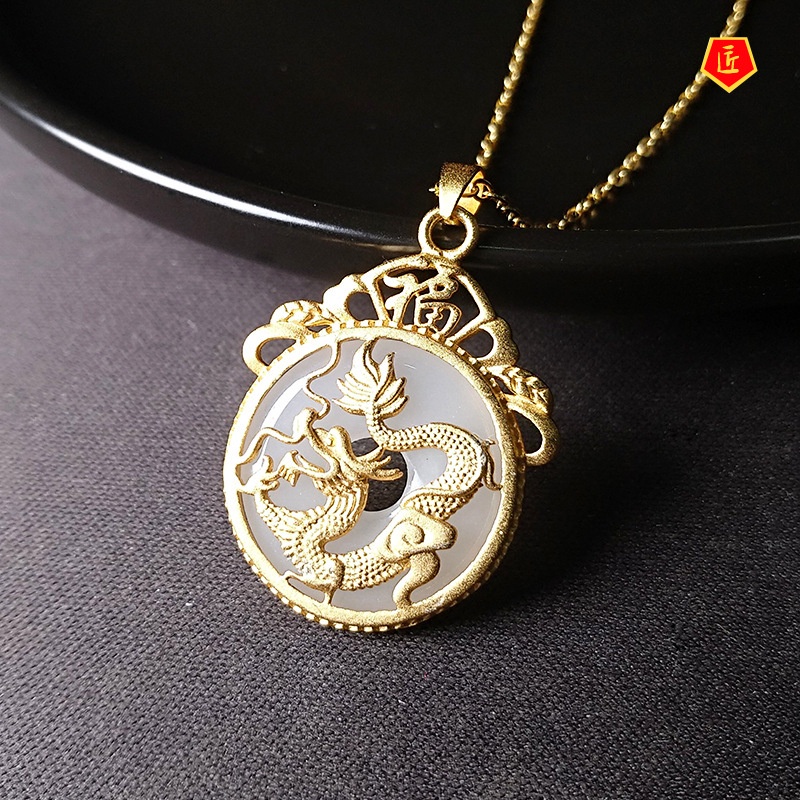 Chalcedony Flying Dragon Peace Buckle Vintage Auspicious Dragon Pendant Fu Character Flying Dragon Chalcedony Pendant