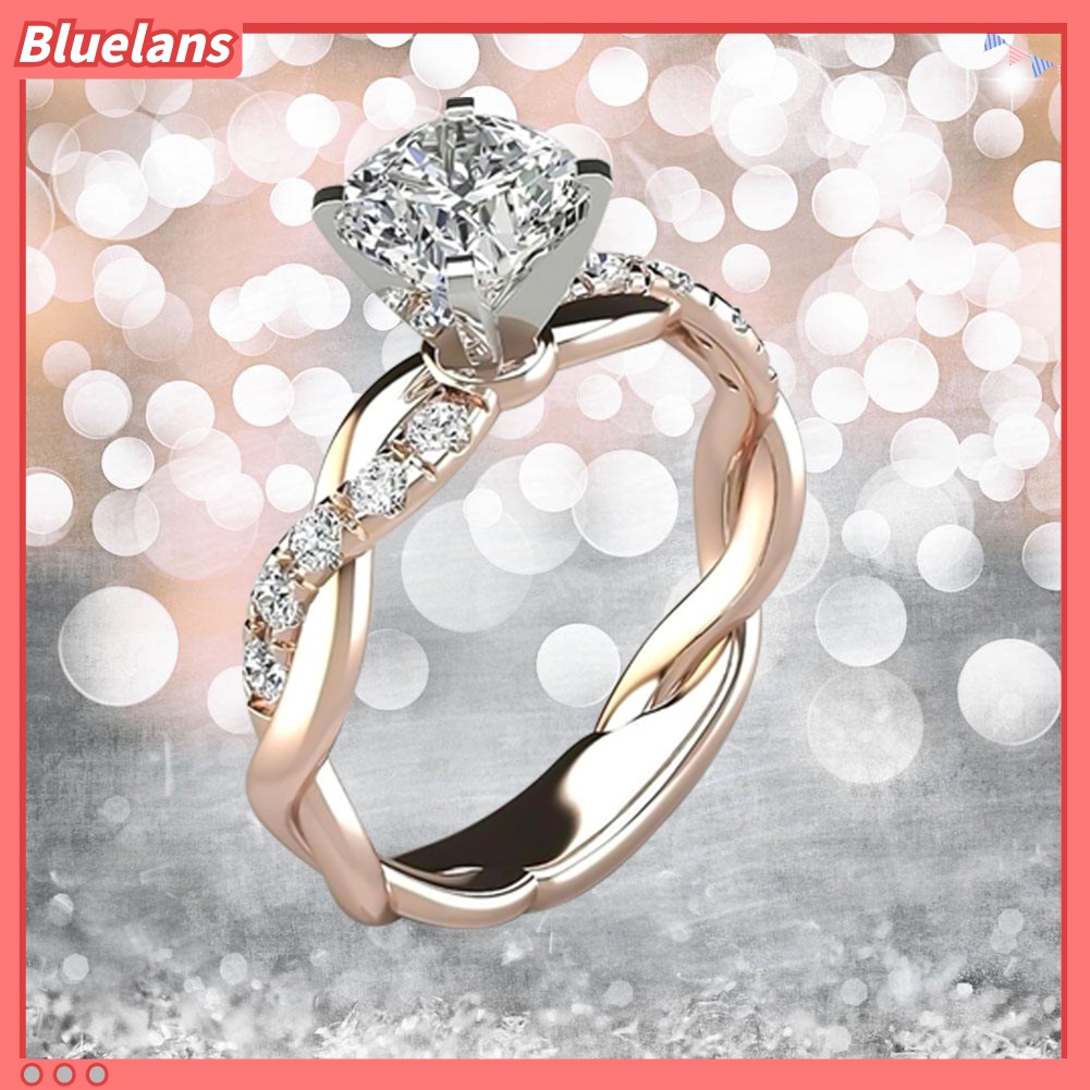 Bluelans Cincin Wanita Model Twist Hias Cubic Zirconia Untuk Pernikahan