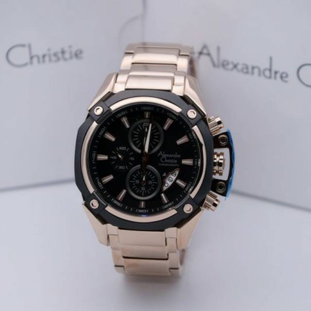 Jam Tangan Pria Alexandre Christie AC 6225 Men Gold Black Original