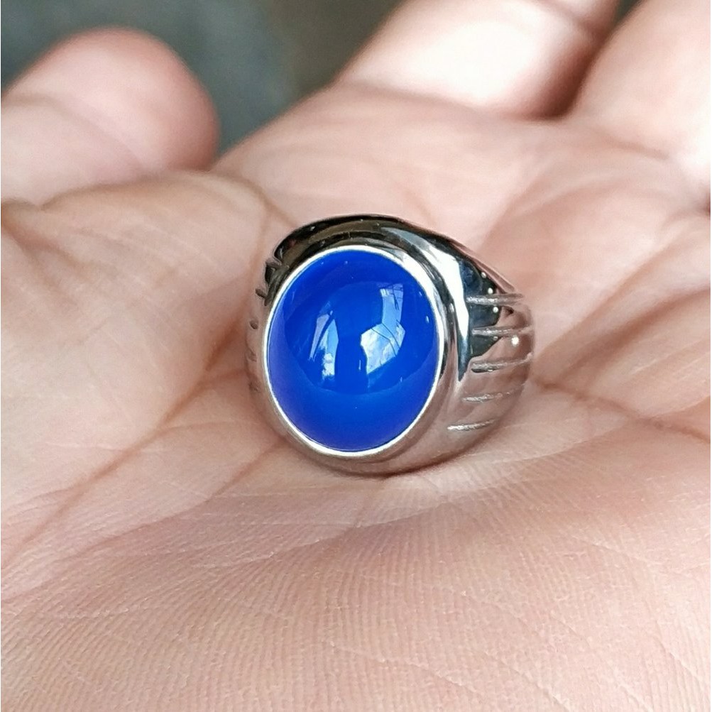 CINCIN BATU AKIK PERMATA NATURAL SPIRTUS BIRU MIZONE CHALCEDONY MINIMALIS