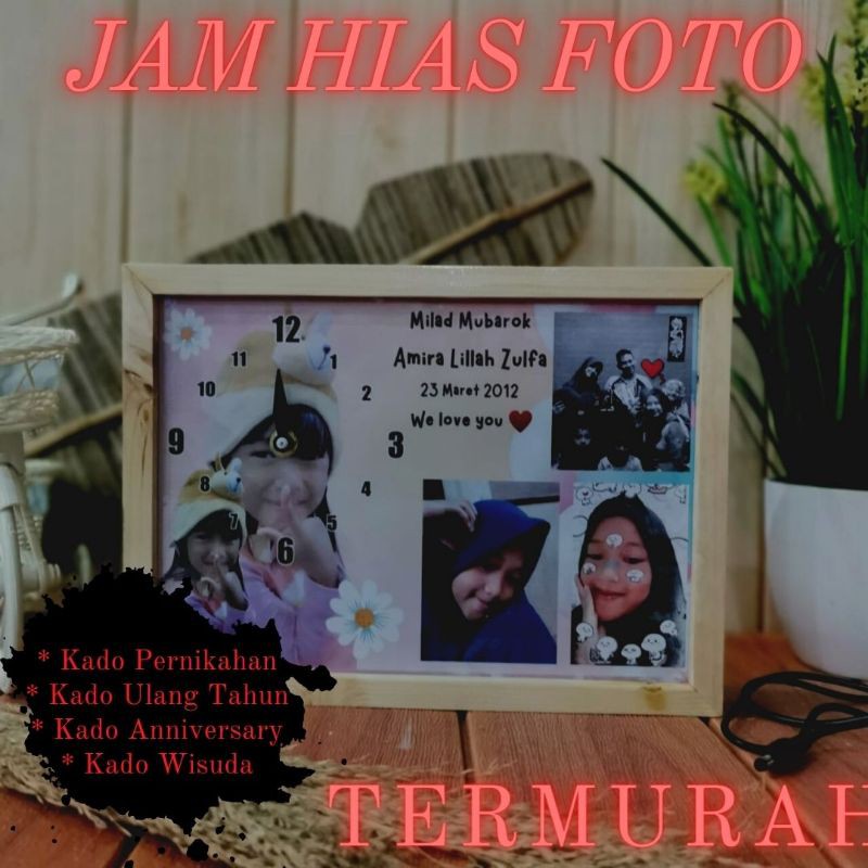 [TERMURAH] Jam Hias Unik Lampu Custom Foto Murah Aesthetic Hiasan Kamar