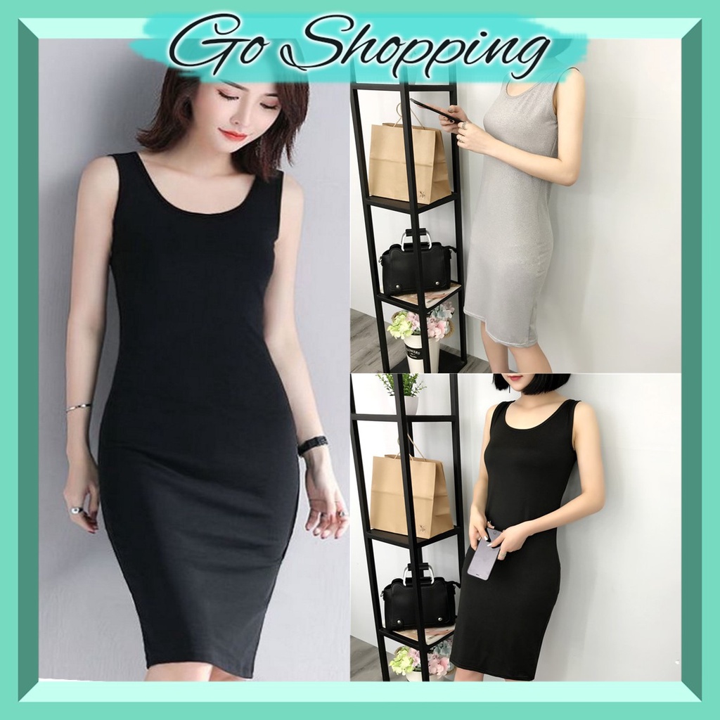 GODR861 BAJU LONG DRESS SINGLET INNER DRES JERSEY WANITA TERUSAN PANJANG DASTER