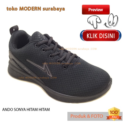 Sepatu anak sekolah sepatu sneakers tali ANDO SONYA HITAM HITAM