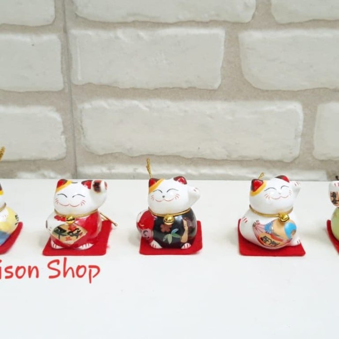 MANEKI NEKO MINI SET 5 ( A )PAJANGAN KADO SOVENIR KUCING KERAMIK HOKI Harga Grosir Termurah